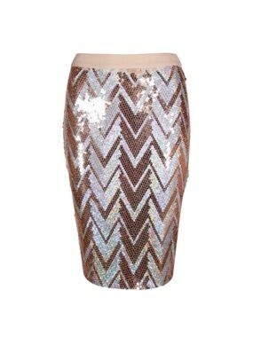 Endless Rose Sequin Sparkly Chevron Midi Skirt in Champagne Silver Small